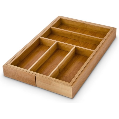 Relaxdays Bestekbak bamboe hout - Uitschuifbaar 30-48 cm - Houten bestekla - Besteklade.