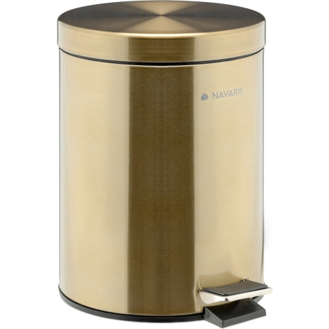 Navaris badkamer pedaalemmer 5 liter - Badkamerprullenbak met deksel en uitneembare emmer voor badkamer, toilet, keuken - Metallic goudkleurig