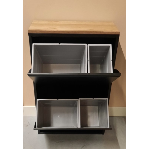 Afvalemmer - vuilnisbak - afvalbak - afvalscheiding met 4 binnenemmers (10L + 15L + 20L + 24L) 69 liter totaal met eiken paneel. Zwart