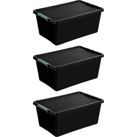 5Five Opslagbox met deksel kunststof 60 liter 58 x 39 x 35 cm zwart 3x stuks