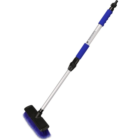 Navaris telescopische autowasborstel - Watergevoerde wasborstel voor auto's en ramen met uitschuifbare lange handgreep en zachte haren - Blauw