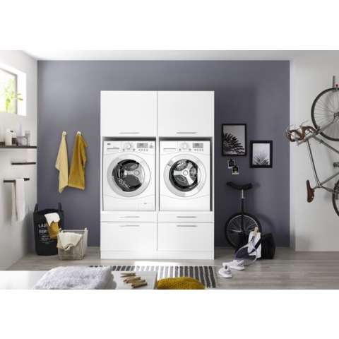 Wasmachine kast - Wasmachinekast met verhoger - Duo wasmachine meubel - Wasmachine en droger ombouw meubel - Wit