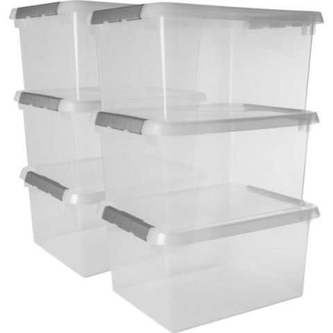 Sunware Comfort Line Opbergbox - 36L - Set van 6 - Transparant/metaal