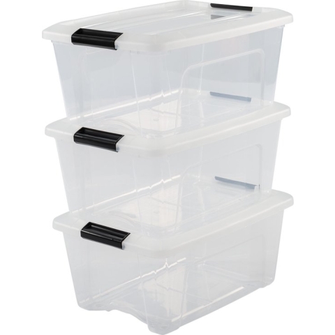 IRIS Topbox Opbergbox - 15L - Kunststof - Transparant/Zwart - Set van 3