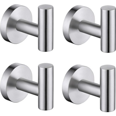 Handdoekhaakjes RVS - Zilver - Chroom Geborsteld - Badkamer haken - Ophanghaakjes - Badjas Haakje - 4 Stuks