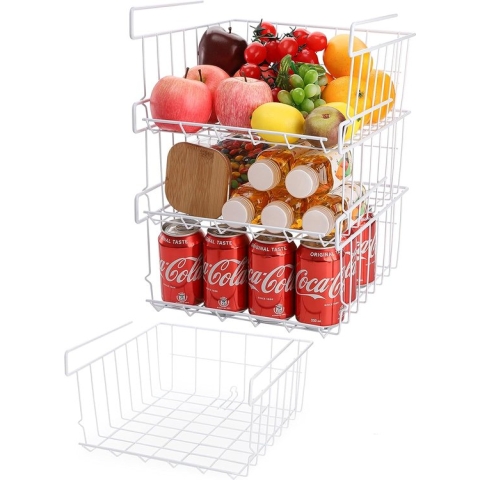 4 Pack Manden voor onder de plank Opbergmand voor onder de kast Hangmand Metalen stapelbare hangmand voor keuken, badkamerkast, bureau