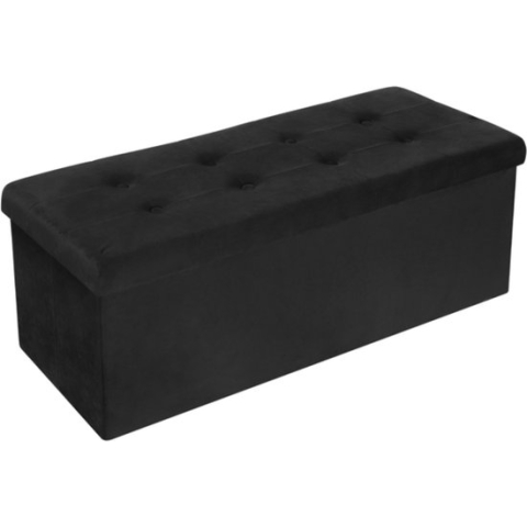 Luxe Opbergbank Zico - Met opbergruimte - Zitbank Poef - Voetenbank - Opbergbox hocker - Zitkist met deskel - Black - Velvet - 110x37.5x38cm