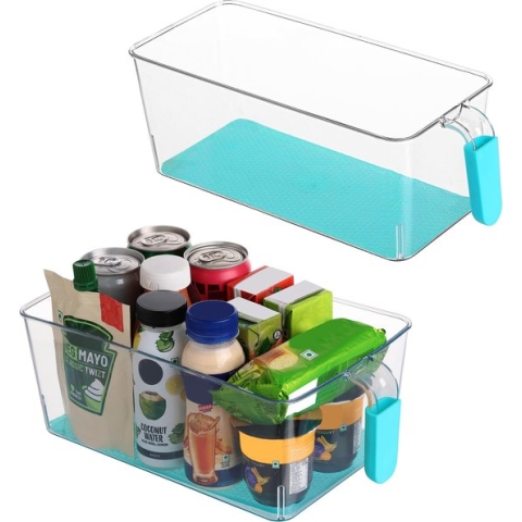 Kurtzy Keuken Koelkast Opslag Containers met Non-Slip Basis en Handvatten (2-Pak) - 2 Verschillende Maten - Doorzichtig Plastic Koelkast Bakjes voor Badkamer, Kelder/Kast, Lades en Diepvries