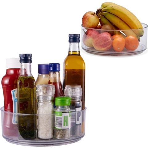 2 Draaibare Kruidenrekken, Draaiplateaus, Draaitafel voor Keuken, Kast & Koelkast, 23cm - Transparant & Handig