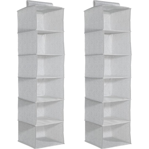 Navaris set stoffen kleding opbergers – 2 stuks kledingkast organizers - 2x 6-vaks hangkast van stof - 30 x 30 x 126 cm - Opvouwbaar - Grijs