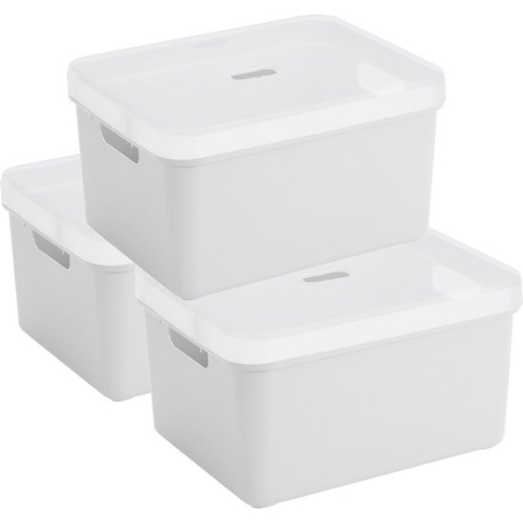 3x Sunware opbergbox/mand/kist van 32 liter wit kunststof met transparante deksel - 45 x 35 x 24 cm