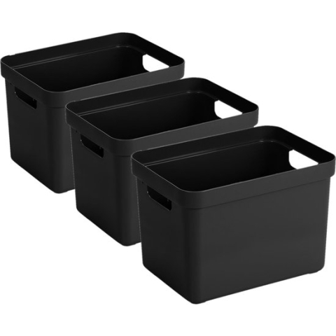 6x stuks zwarte opbergboxen/opbergdozen/opbergmanden kunststof - 18 liter - opbergbakken