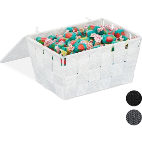 Relaxdays opbergmand met deksel - mand - mandje - kastmand - kunststof - voor badkamer - wit