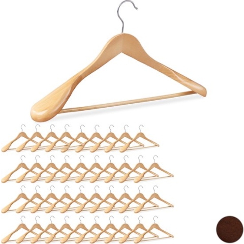 Relaxdays 40 x kledinghanger - voor pakken - brede schouder - kleerhangers hout – naturel