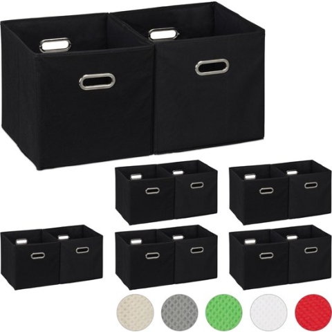 Relaxdays 12x opbergbox stof - opvouwbaar - opbergmand - 30 cm - kast organizer – zwart