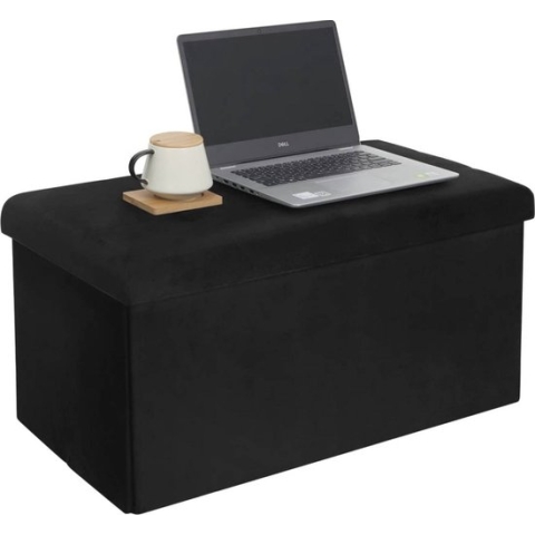 Moderne Opbergbank Zerio - Met opbergruimte - Zitbank Poef - Voetenbank - Opbergbox hocker - Zitkist met deskel - Zwart - Velvet - 76x38x38 cm