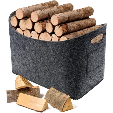 Vilten tas, haardhout, extra grote brandhoutmand, houten mand, vilten tas, 53 x 40 x 30 cm, opvouwbaar, brandhout, mand, shopper, vilten mand, boodschappentas, opbergmand voor hout, kranten,