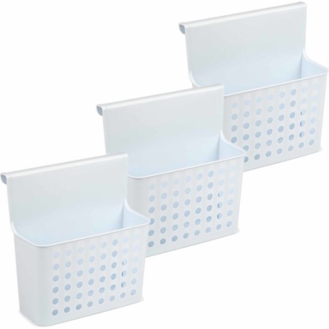 3x Badkamer/keuken hang opbergmandjes/organizers wit/lichtblauw 26 cm - Hangmandjes/Kastmandjes - Shampoo/douche rekjes