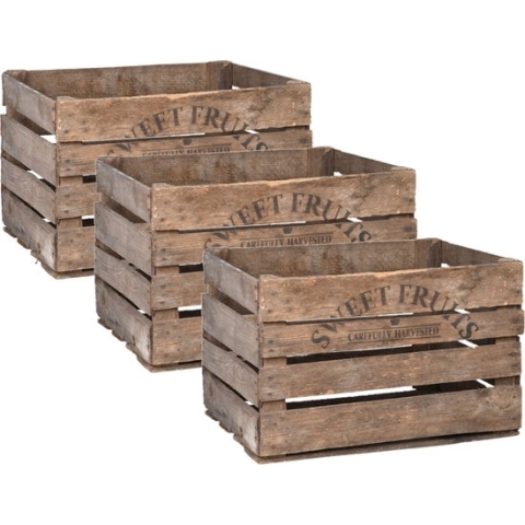 Set van 3x stuks houten opberg fruitkisten/kratten 42 x 51 cm - Woondecoratie kratjes/kistjes - Fruit opslagkisten