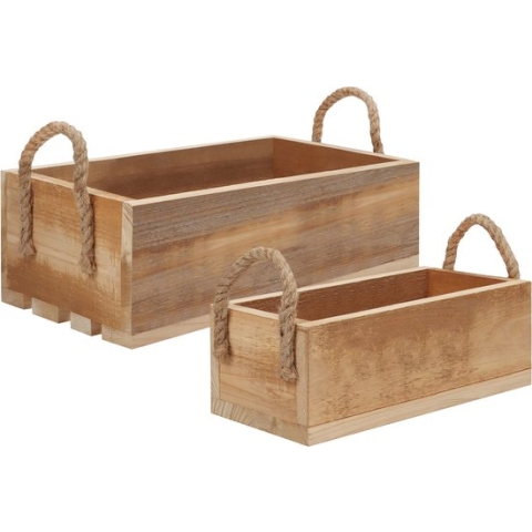 Belle Vous Houten Opslag Kratten met Touw Handvatten (2 Pak) – Open Bovenkant Nest Pallet Dozen voor Opslag – Voor Thuis, Slaapkamer, Keuken, Badkamer voor Boeken, Speelgoed, Kleding & Handdoek