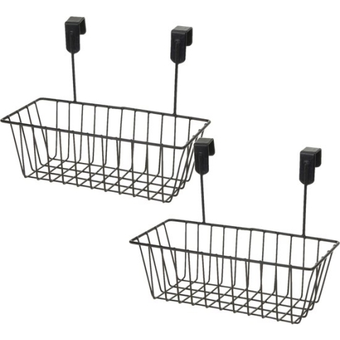 Set van 3x stuks mandje met deurhaken zwart metaal 28 x 9,5 cm - Hangmand