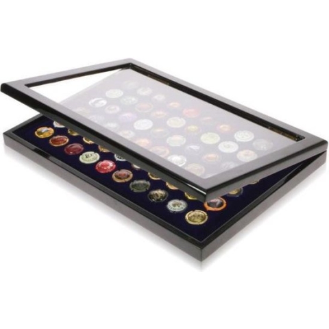 SAFE Elegante zwarte hoogglans vitrine geschikt voor champagnecapsules en kroonkurken - 380 x 260 x 45 mm