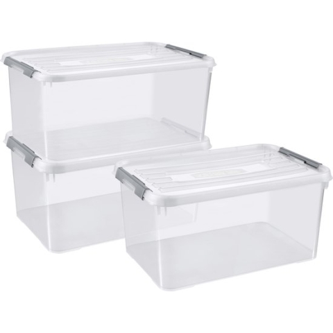 Curver Handy+ Opbergbox - 50L - 3 stuks - Transparant met deksel