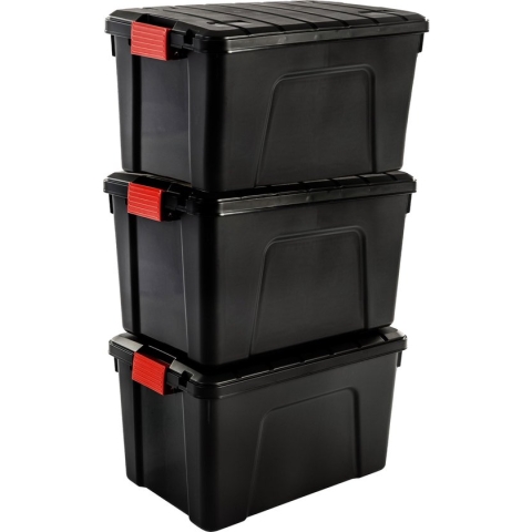 Iris Ohyama Store-It-All Opbergbox - 60L - Kunststof - Zwart/Rood - Set van 3