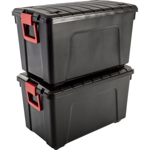 IRIS Store-It-All Opbergbox - 110L - Kunststof - Zwart/Rood - Set van 2