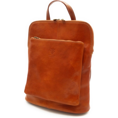 Bestleder – RZ30017 –bruin/cognac - echt leren - 2 in 1 - schoudertas – rugzak - stevig - hoge kwaliteit Italiaans leer- bruin/cognac