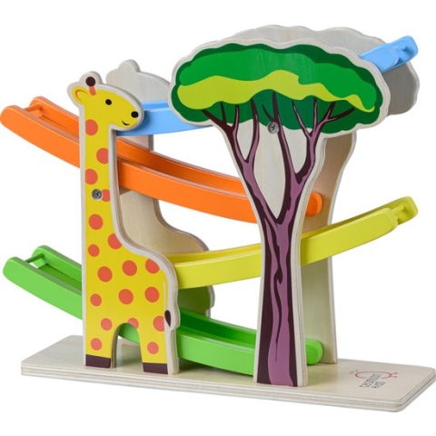 Teamson Kids Houten Ramp Racebaan Speelgoed - Klik Klak - Kinderspeelgoed - Peuter-Speelgoed - Safari Dieren