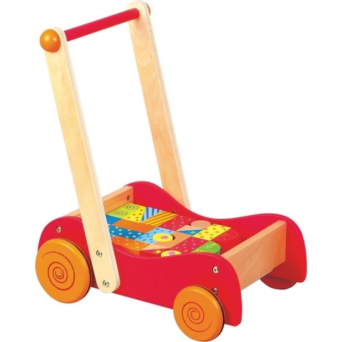Lelin Toys - Duw en Loopwagen met 30 Gekleurde Blokken