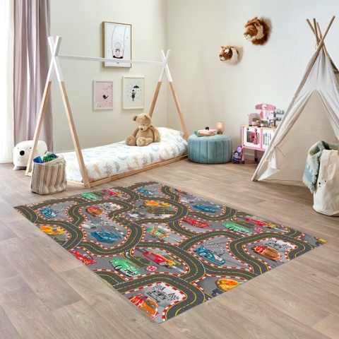 Carpet Studio Racer Speelkleed – Speelmat 95x200cm - Vloerkleed Kinderkamer - Anti-slip Speeltapijt - Verkeerskleed - Zwart