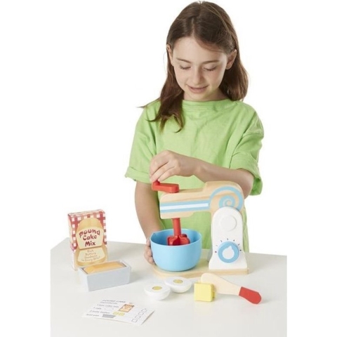 Melissa & Doug Houten mixerset voor cake bakken (keukenspeelgoed, draaiknoppen met nummers, bevordert creatief denken, 11-delige set, geweldig cadeau voor meisjes en jongens - ideaal voor kinderen van 3, 4, 5 jaar en ouder)