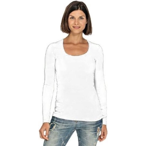 Bodyfit dames shirt lange mouwen/longsleeve wit - Dameskleding basic shirts L (40)
