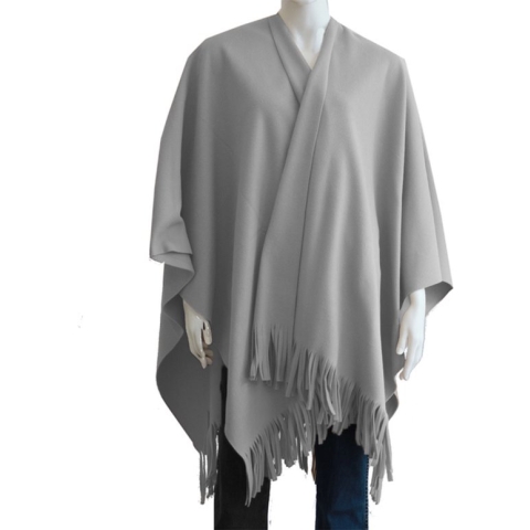 Boris omslagdoek/poncho - licht grijs - 180 x 140 cm - fleece - Dameskleding accessoires