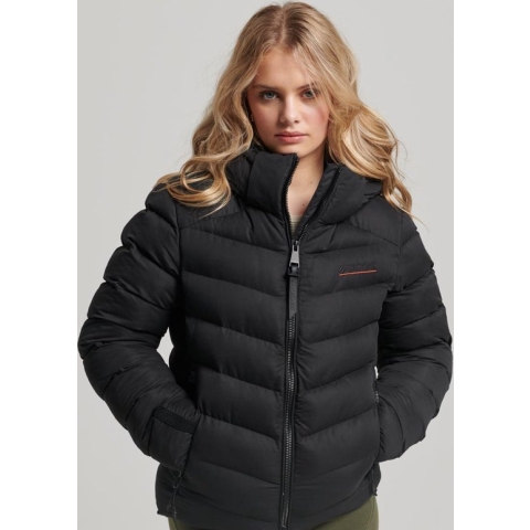 Superdry Hooded Microfibre Padded Jkt Dames Jas - Black - Maat M