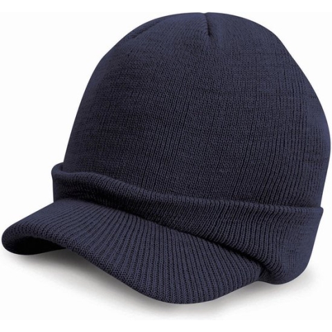 Trendy warme wintermuts met visor klep in het donkerblauw voor volwassenen - Damesmutsen / herenmutsen - 100% polyacryl