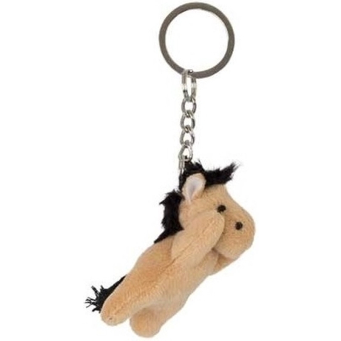 Pluche lichtbruin paarden knuffel sleutelhanger 6 cm - Speelgoed dieren sleutelhangers