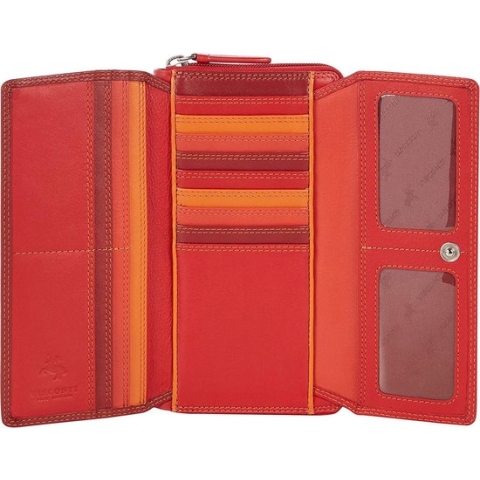 Visconti Leren Portemonnee - Dames beugelportemonnee - RFID - 17 pasjes - Rainbow Collectie - Rood-Multi (RB78 RD)