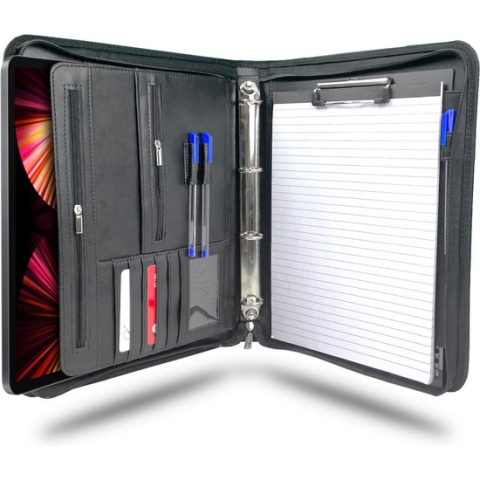 Goodman - Schrijfmap A4 - Conferentiemap - Schrijfblok - Met Ritssluiting en Tablet Vak - Zwart