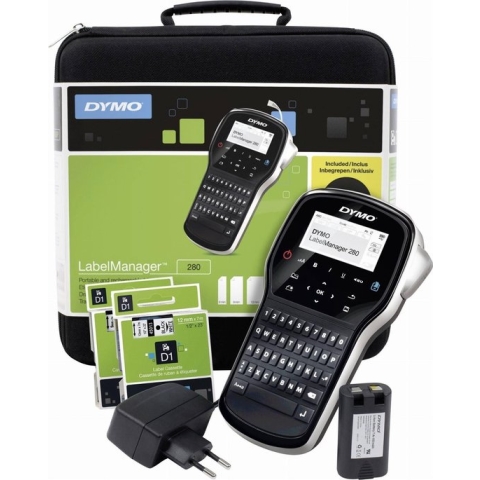 DYMO LabelManager 280 oplaadbare, draagbare labelmakerkit | QWERTY-toetsenbord | met 2 rollen D1-labels en een draagkoffer