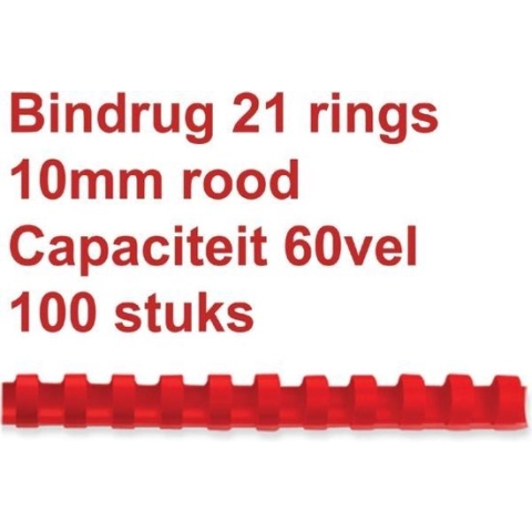 Bindrug GBC 10mm 21rings A4 rood 100stuks