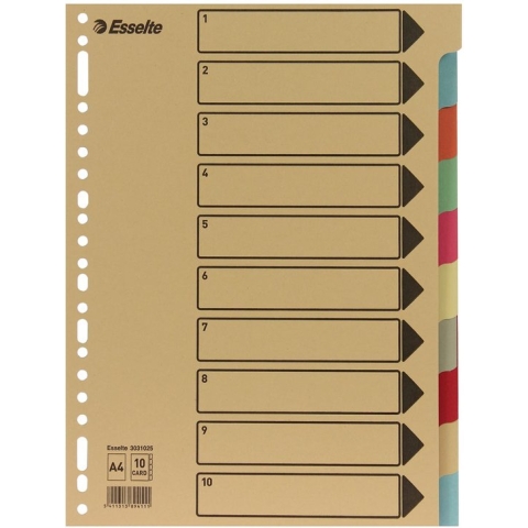 Tabbladen Esselte A4 23-gaats karton 10-delig assorti - 25 stuks