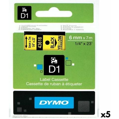 Laminated Tape for Labelling Machines Dymo D1 43618 LabelManager™ Yellow 6 mm (5 Units)