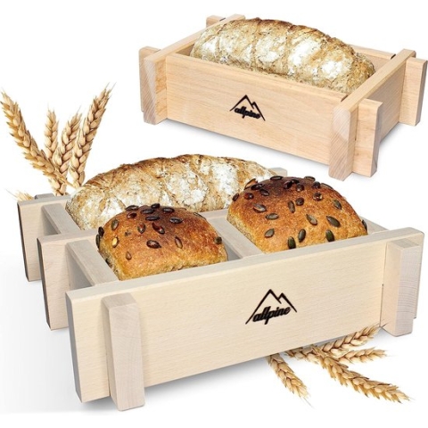 Broodbakvormen 2-in-1 set - afneembaar metaalvrij bakframe rechthoekig verstelbaar massief beukenhout - heerlijk zelfgebakken brood met licht houten noot - dubbel en eenvoudig