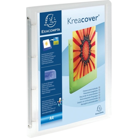 Exacompta Personaliseerbare ringmap Kreacover 4 ringen transparant wit