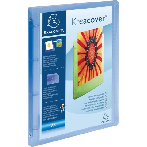 Exacompta Personaliseerbare ringmap Kreacover 4 ringen transparant blauw
