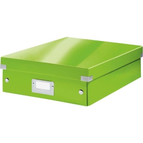 Leitz WOW Click & Store Middelgrote Kartonnen Opbergdoos Met Deksel - Ruimtebesparende Sorteerdoos met Vakjes - 28.1 x 10 x 37 Cm (BxHxD) - Ideaal voor Kantoor en Thuiswerken/Thuiswerkplek - Groen
