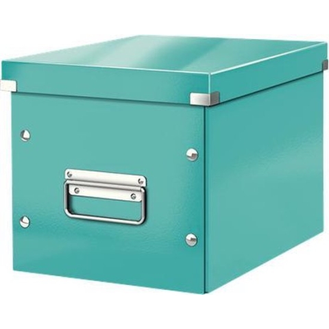 Leitz WOW Click & Store Cube Middelgrote Kartonnen Opbergdoos met Deksel- 26 x 24 x 26 Cm (BxHxD) - Ijsblauw